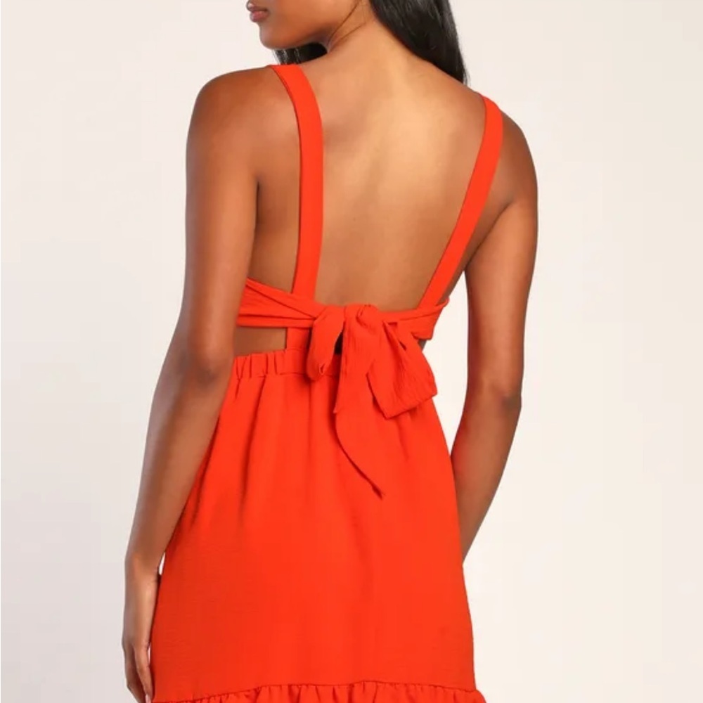 Lulus Always A Cutie Orange Tie-Back Mini Dress Size Small - Picture 4 of 14